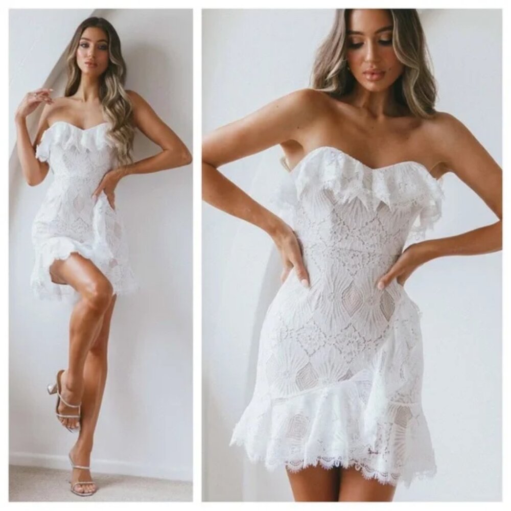 Selfie Leslie September Lace Mini Dress White